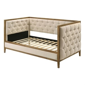 Furniture of America Neva Fabric Upholstered Tufted Daybed in Oak