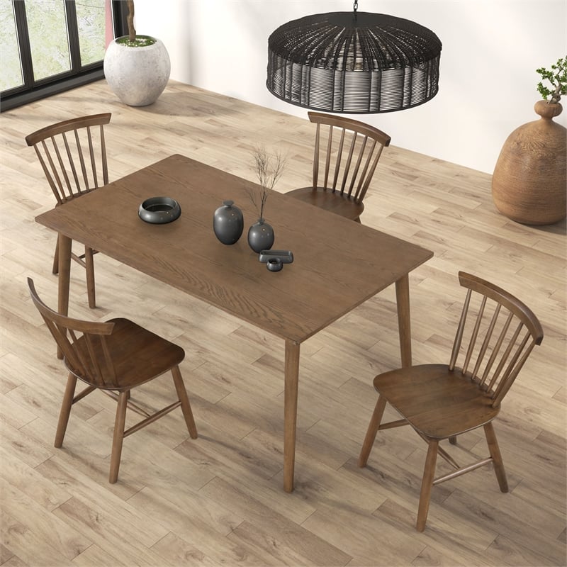 Furniture of America Worlow Solid Wood 5-Piece Dining Table Set in Walnut