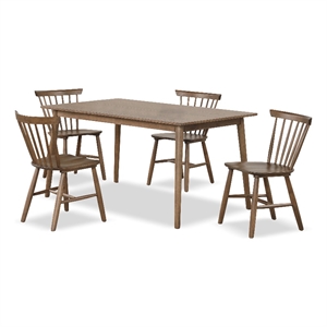 Furniture of America Worlow Solid Wood 5-Piece Dining Table Set in Walnut