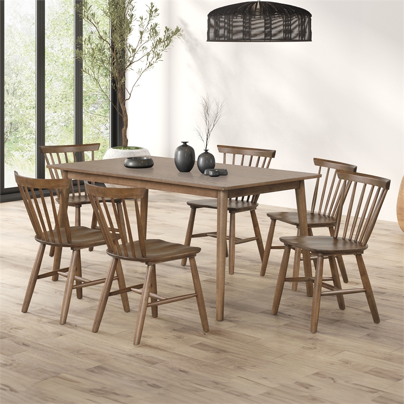 Furniture of America Worlow Solid Wood 7-Piece Dining Table Set in Walnut