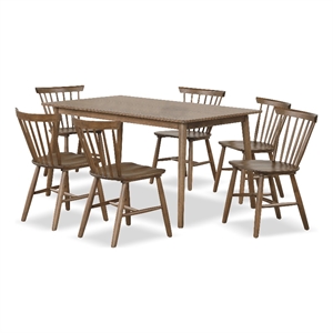 Furniture of America Worlow Solid Wood 7-Piece Dining Table Set in Walnut