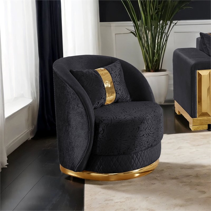 Furniture of America Afra Fabric Soft Curved Track Arms Swivel Chair in Black