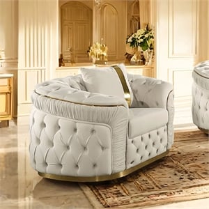 Furniture of America Elbrook Fabric Slope Curved Arm Swivel Chair in Beige