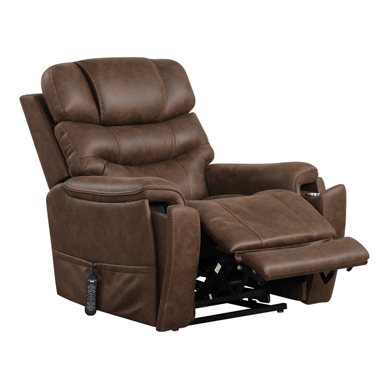 Furniture of America Leafstorm Faux Leather Dual Motor Power Walnut Lift Chair