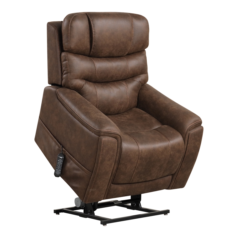 Furniture of America Leafstorm Faux Leather Dual Motor Power Walnut Lift Chair