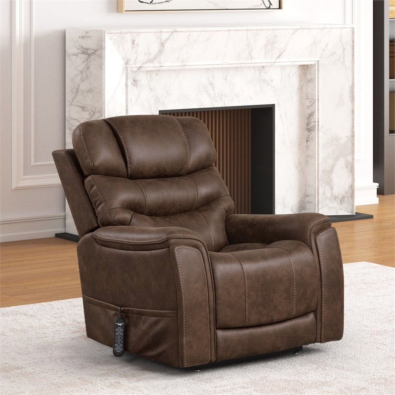 Furniture of America Leafstorm Faux Leather Dual Motor Power Walnut Lift Chair