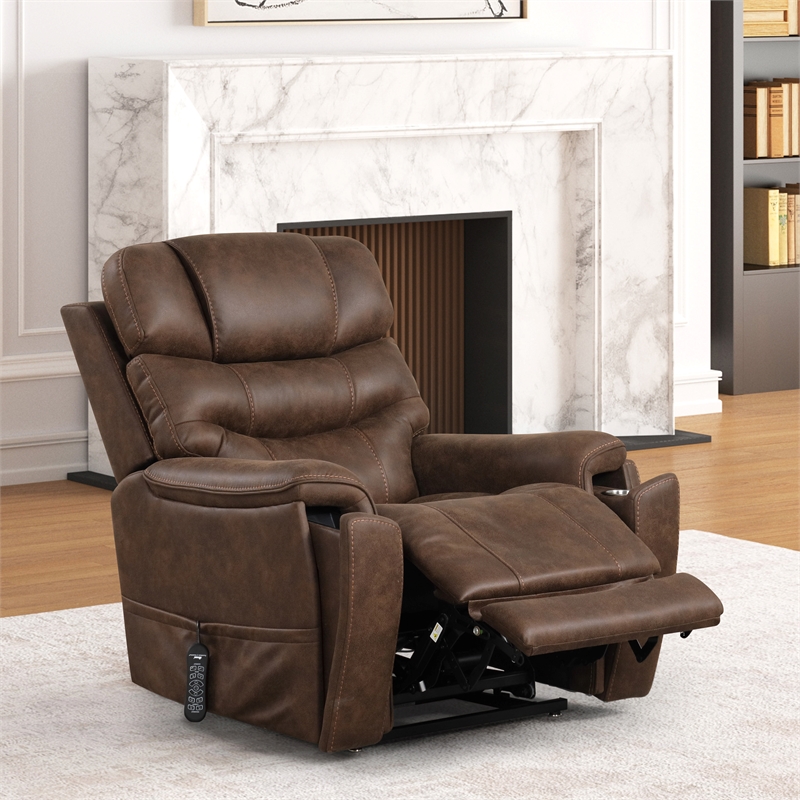 Furniture of America Leafstorm Faux Leather Dual Motor Power Walnut Lift Chair