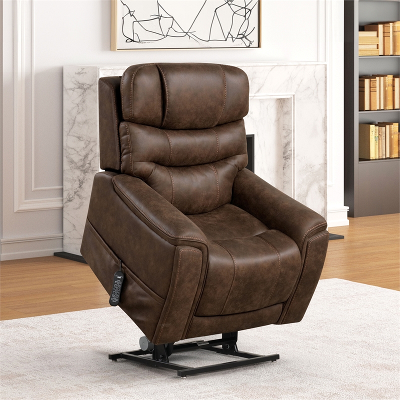 Furniture of America Leafstorm Faux Leather Dual Motor Power Walnut Lift Chair