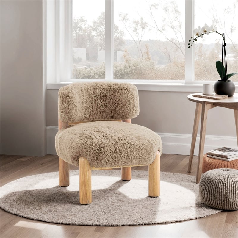 Furniture of America Out Fur-like Fabric and Wood Accent Chair in Brown