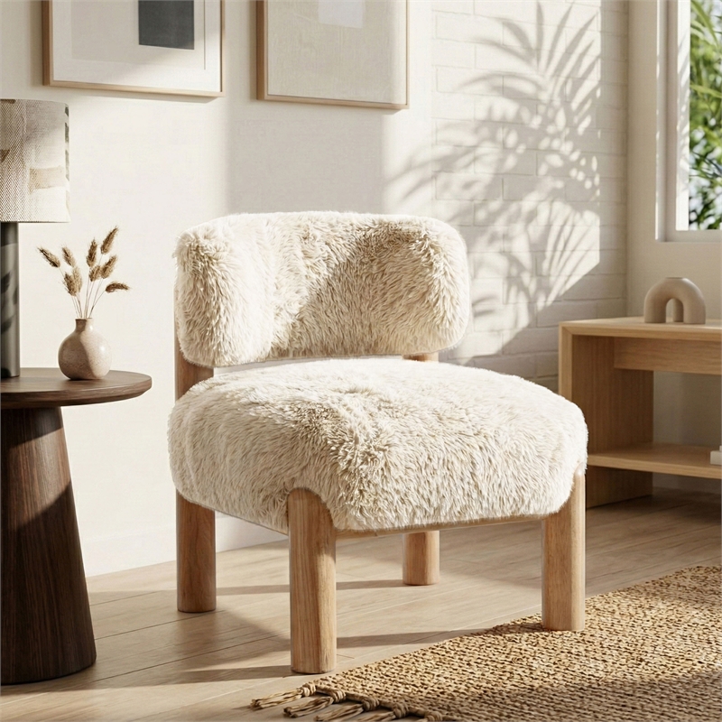 Furniture of America Out Fur-like Fabric and Wood Accent Chair in Taupe