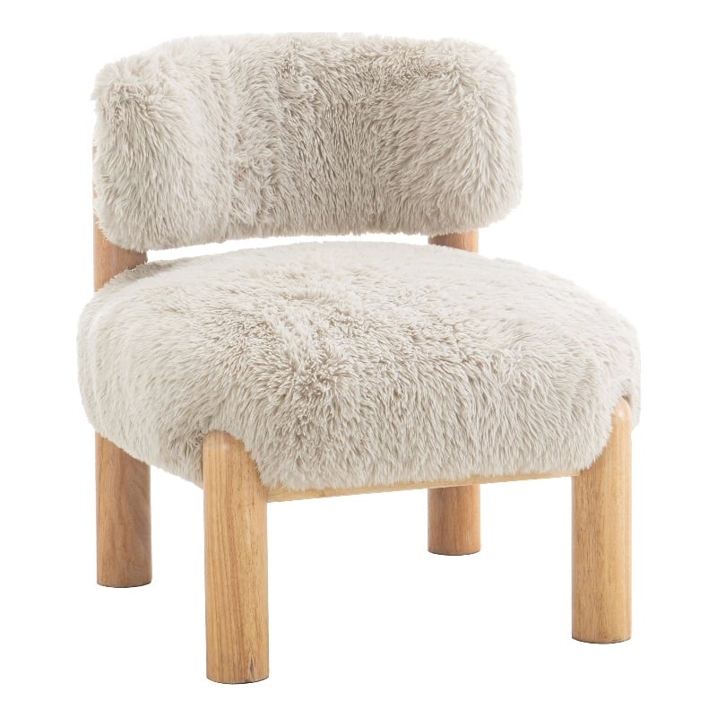 Furniture of America Out Fur-like Fabric and Wood Accent Chair in Taupe