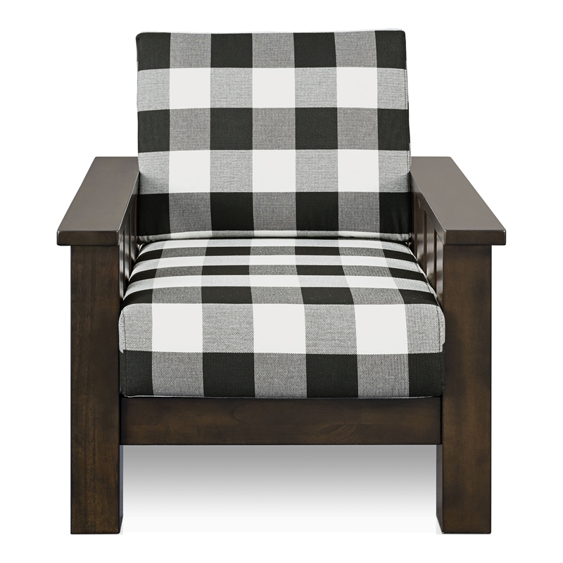 Furniture of America Gavik Wood Plaid Pattern Accent Chair in Dark Walnut