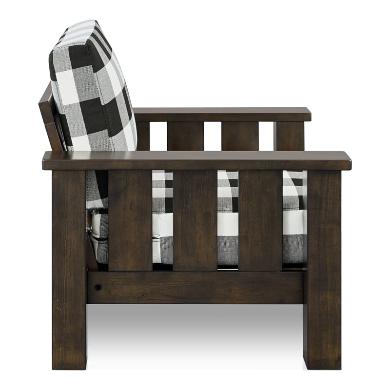 Furniture of America Gavik Wood Plaid Pattern Accent Chair in Dark Walnut