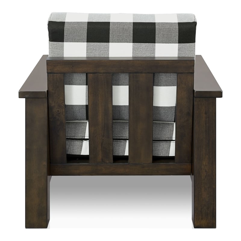Furniture of America Gavik Wood Plaid Pattern Accent Chair in Dark Walnut