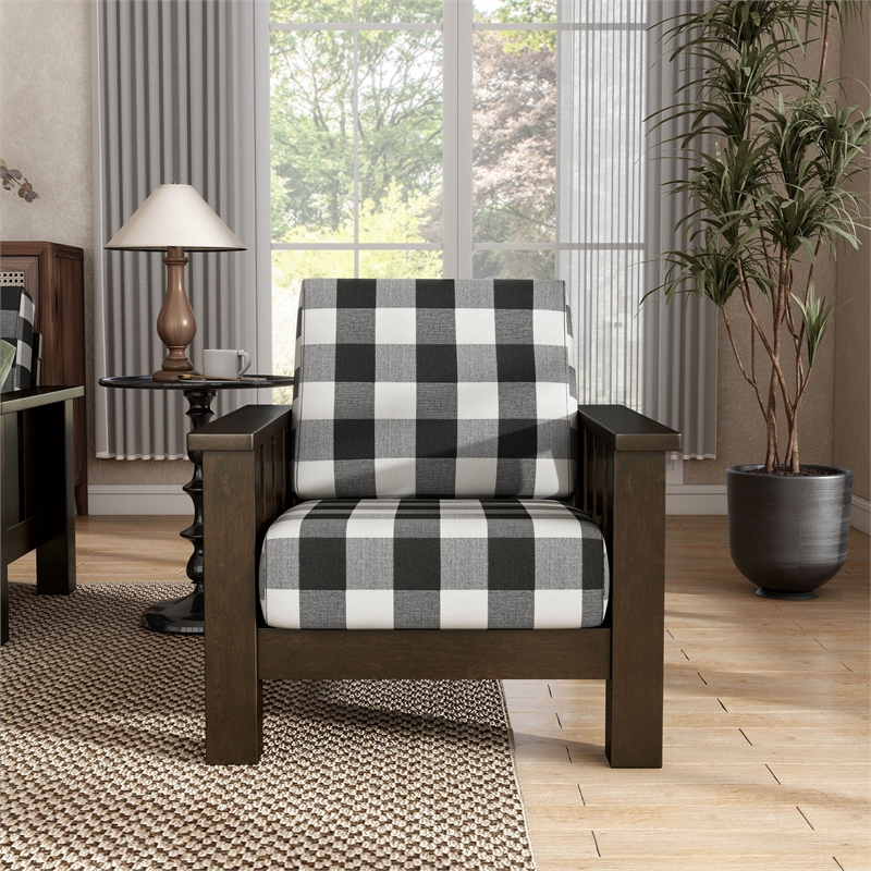 Furniture of America Gavik Wood Plaid Pattern Accent Chair in Dark Walnut
