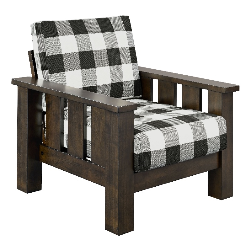 Furniture of America Gavik Wood Plaid Pattern Accent Chair in Dark Walnut
