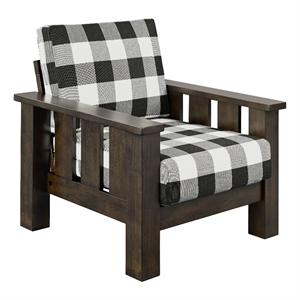 Furniture of America Gavik Wood Plaid Pattern Accent Chair in Dark Walnut