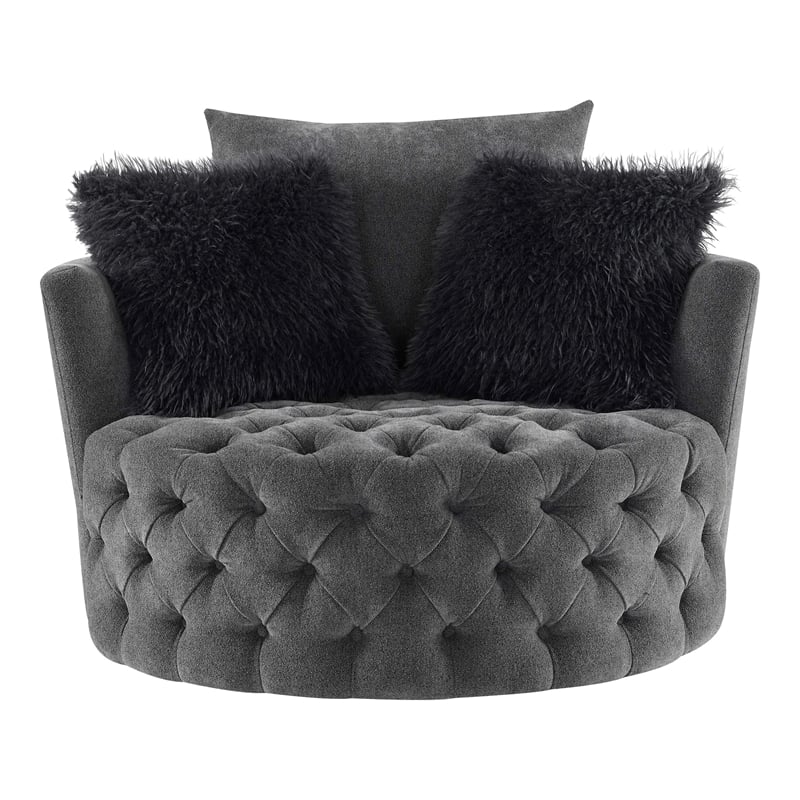 Furniture of America Beauty Fabric Tufted 360 Degree Swivel Chair in Gray