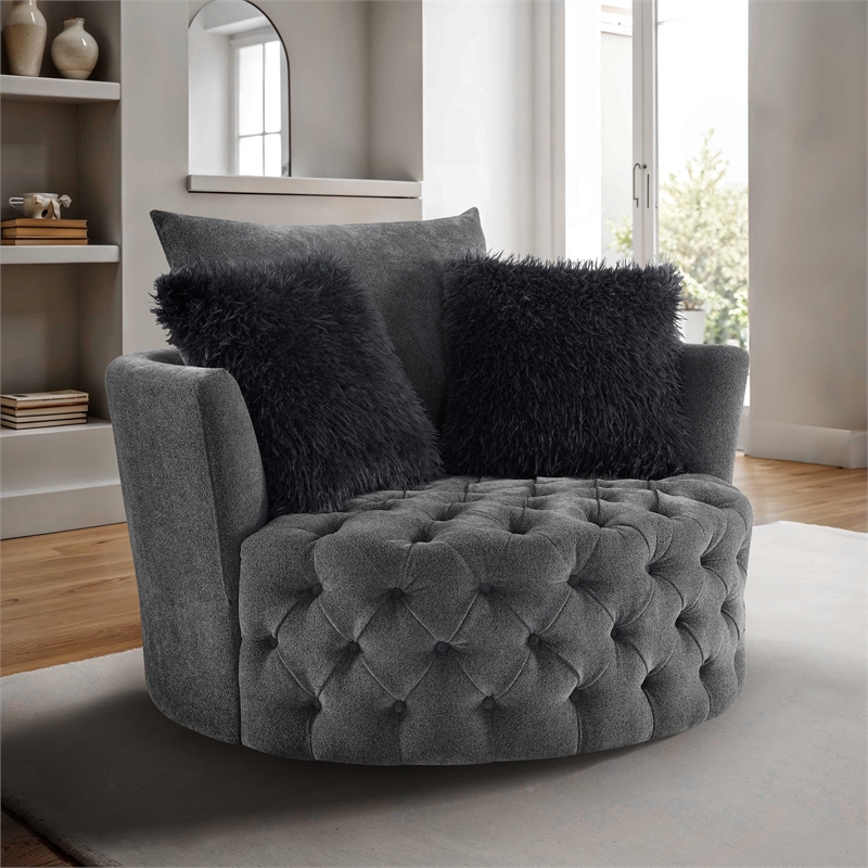 Furniture of America Beauty Fabric Tufted 360 Degree Swivel Chair in Gray