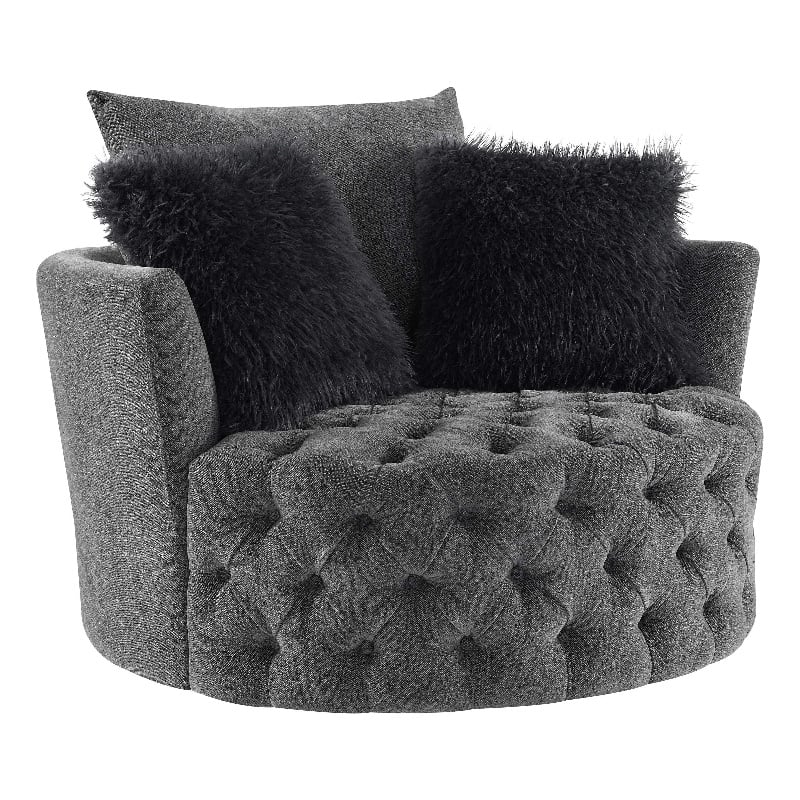 Furniture of America Beauty Fabric Tufted 360 Degree Swivel Chair in Gray