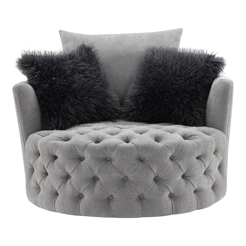 Furniture of America Beauty Fabric Tufted 360 Degree Swivel Chair in Light Gray