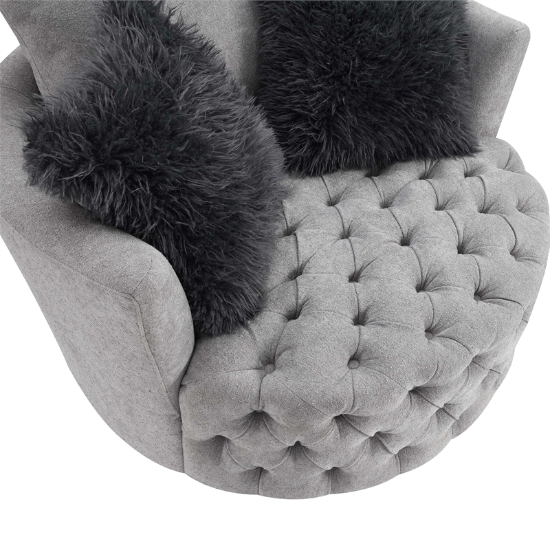 Furniture of America Beauty Fabric Tufted 360 Degree Swivel Chair in Light Gray