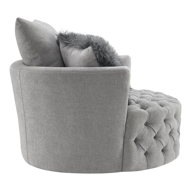 Furniture of America Beauty Fabric Tufted 360 Degree Swivel Chair in Light Gray