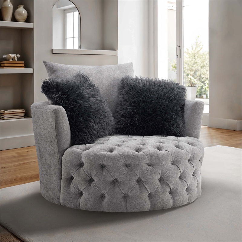 Furniture of America Beauty Fabric Tufted 360 Degree Swivel Chair in Light Gray