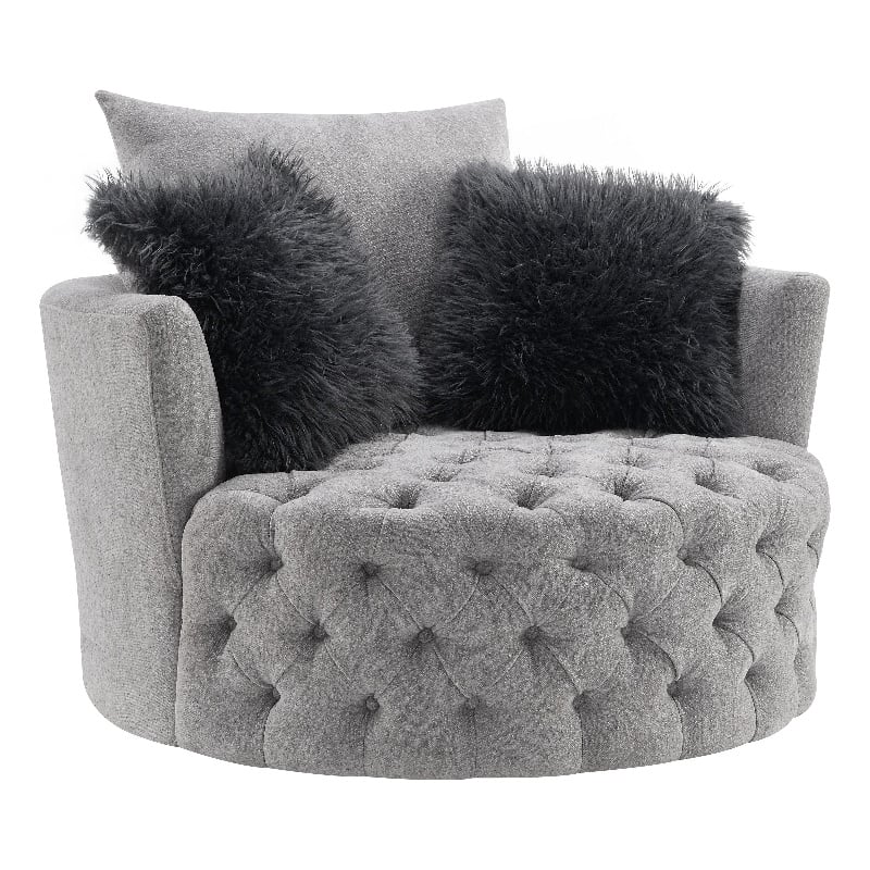 Furniture of America Beauty Fabric Tufted 360 Degree Swivel Chair in Light Gray
