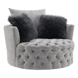 Furniture of America Beauty Fabric Tufted 360 Degree Swivel Chair in Light Gray