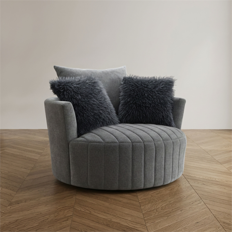 Furniture of America Beauty Fabric Tufted 360 Degree Swivel Chair in Gray