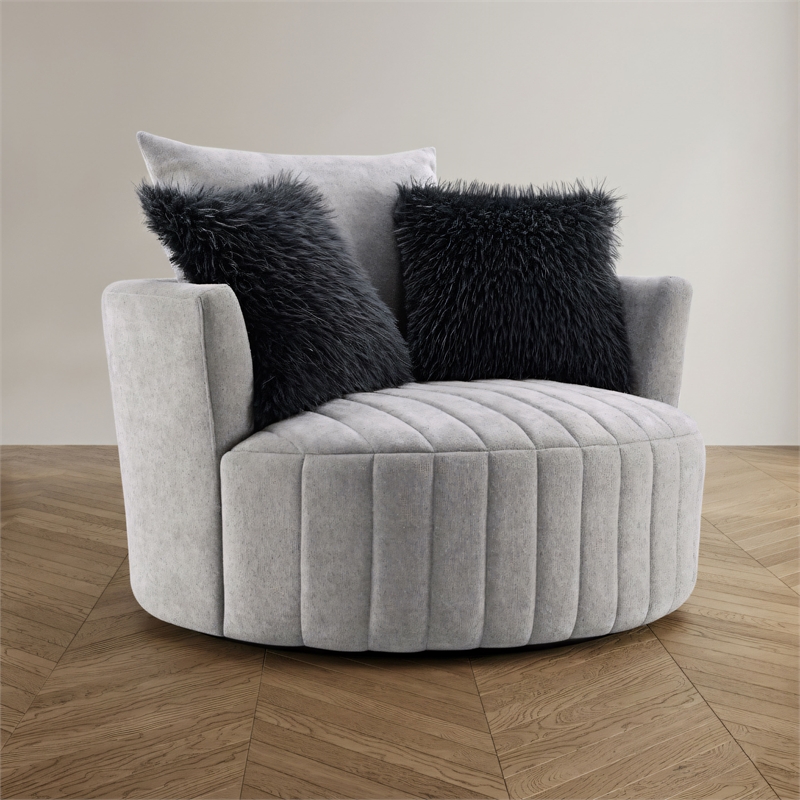 Furniture of America Beauty Fabric Tufted 360 Degree Swivel Chair in Light Gray