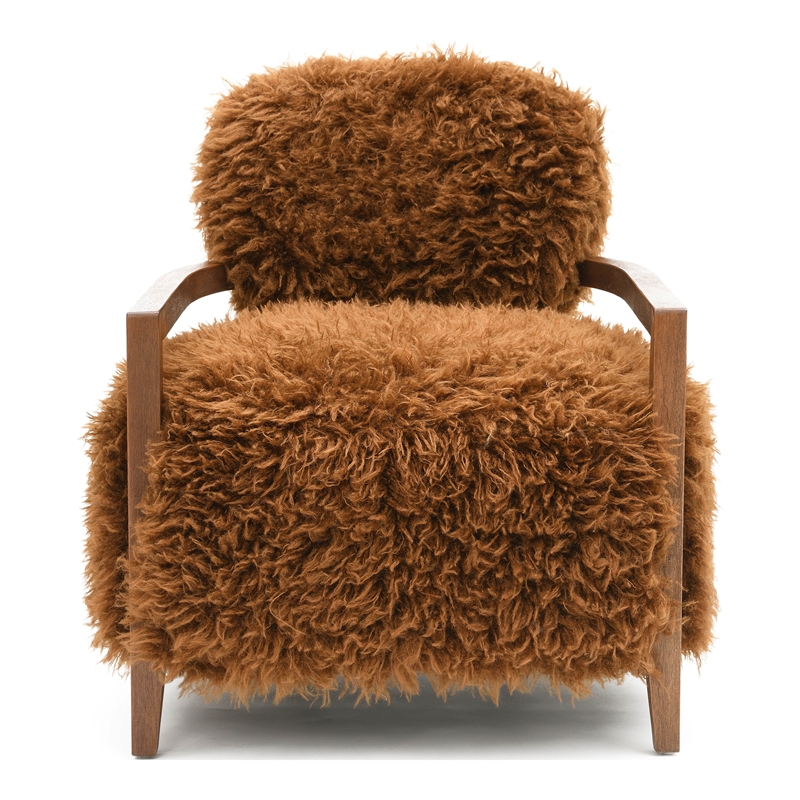 Furniture of America Ramos Faux Fur Fabric Long-Haired Accent Chair in Brown