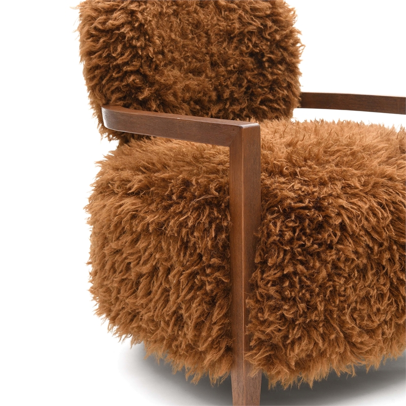 Furniture of America Ramos Faux Fur Fabric Long-Haired Accent Chair in Brown