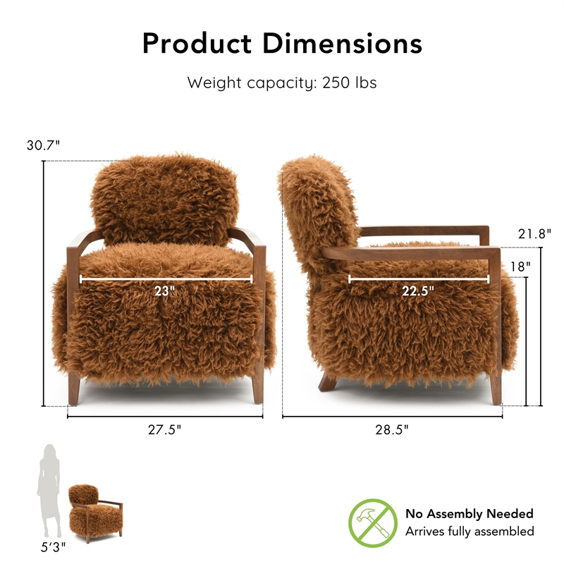 Furniture of America Ramos Faux Fur Fabric Long-Haired Accent Chair in Brown