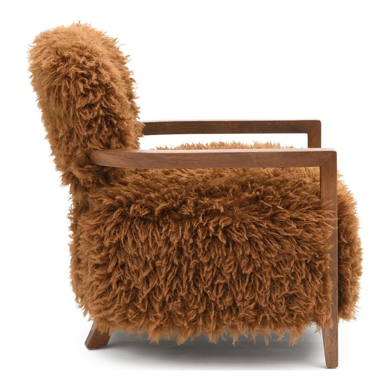 Furniture of America Ramos Faux Fur Fabric Long-Haired Accent Chair in Brown