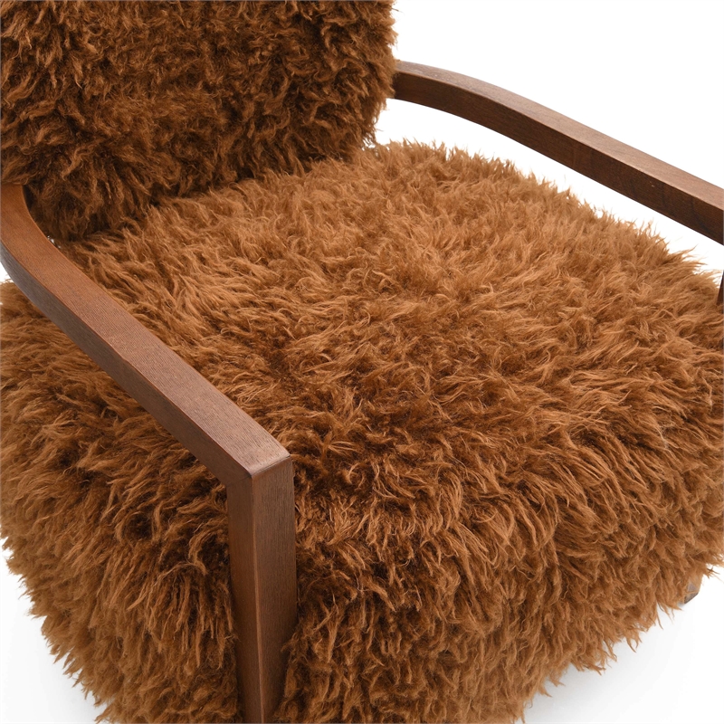 Furniture of America Ramos Faux Fur Fabric Long-Haired Accent Chair in Brown