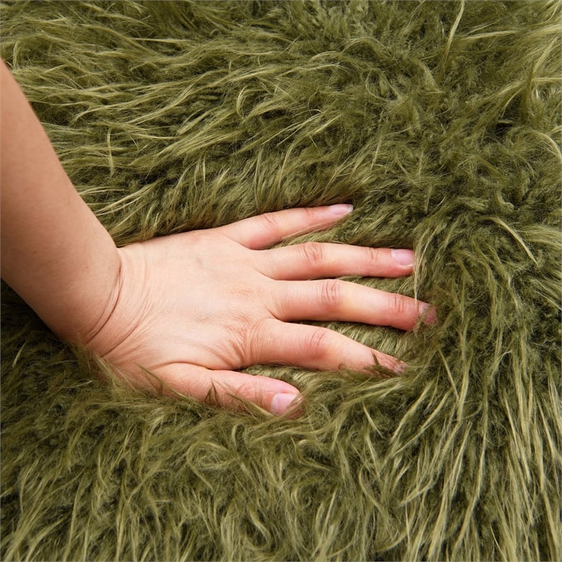 Furniture of America Ramos Faux Fur Fabric Long-Haired Accent Chair in Green