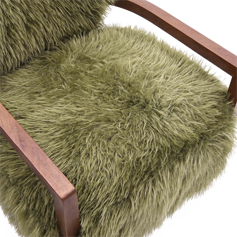 Furniture of America Ramos Faux Fur Fabric Long-Haired Accent Chair in Green