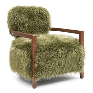 Furniture of America Ramos Faux Fur Fabric Long-Haired Accent Chair in Green