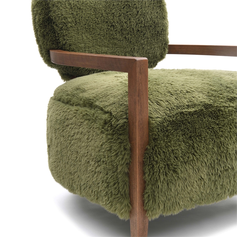 Furniture of America Ramos Faux Fur Fabric Short- Haired Accent Chair in Green