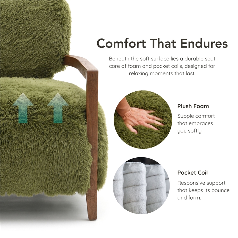 Furniture of America Ramos Faux Fur Fabric Short- Haired Accent Chair in Green