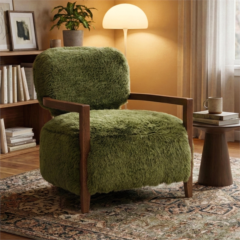 Furniture of America Ramos Faux Fur Fabric Short- Haired Accent Chair in Green