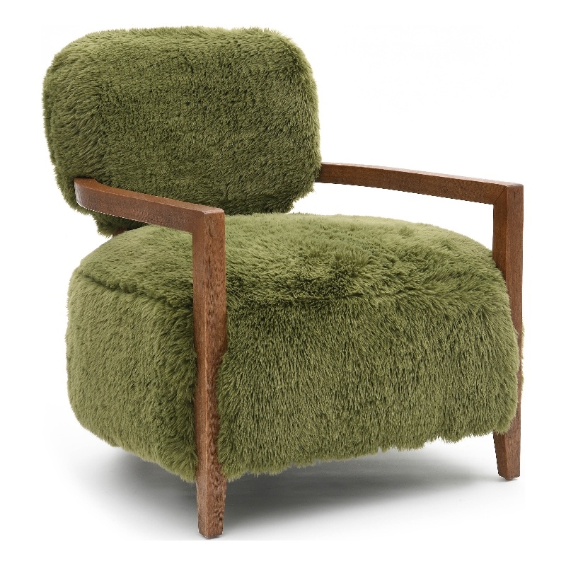 Furniture of America Ramos Faux Fur Fabric Short- Haired Accent Chair in Green