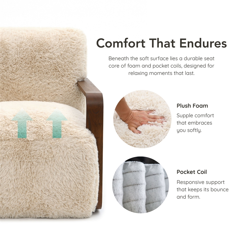 Furniture of America Ramos Faux Fur Fabric Short- Haired Accent Chair in Beige