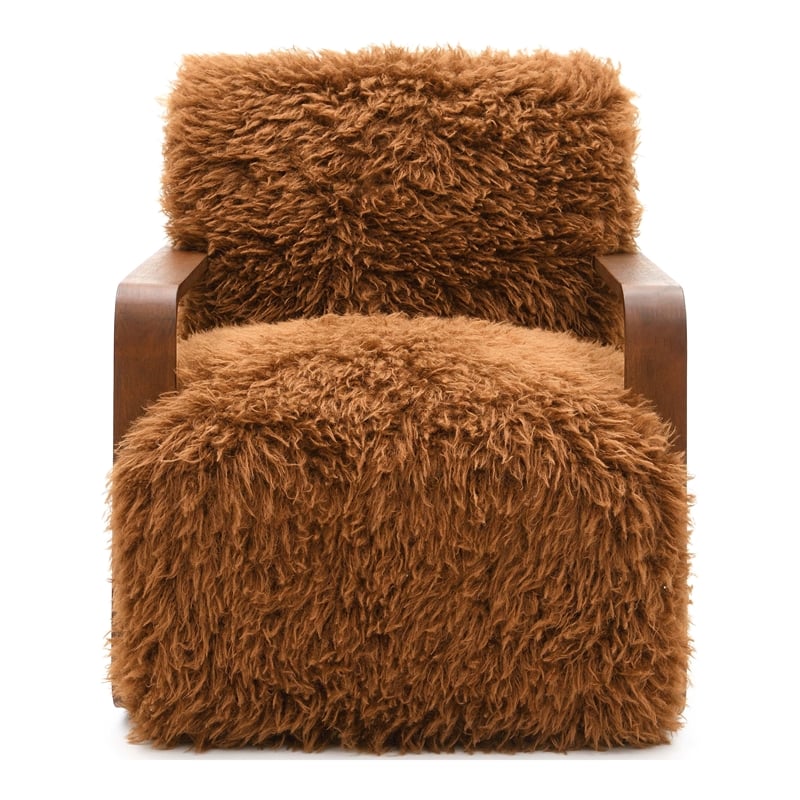 Furniture of America Ramos Faux Fur Fabric Long-Haired Accent Chair in Brown
