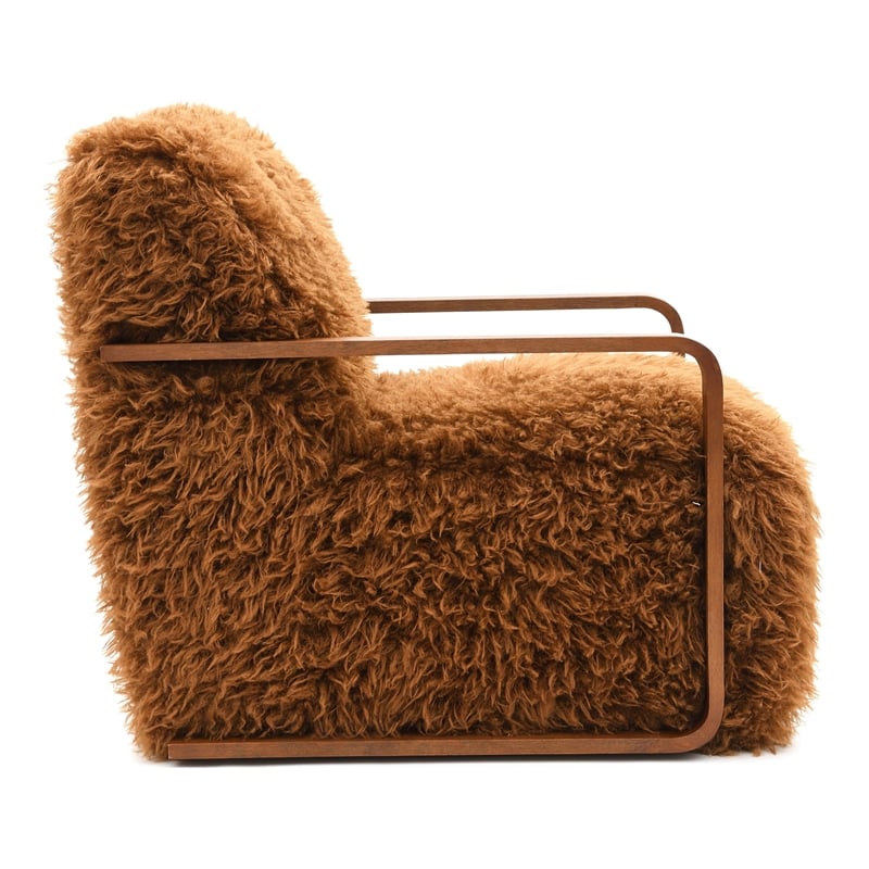 Furniture of America Ramos Faux Fur Fabric Long-Haired Accent Chair in Brown