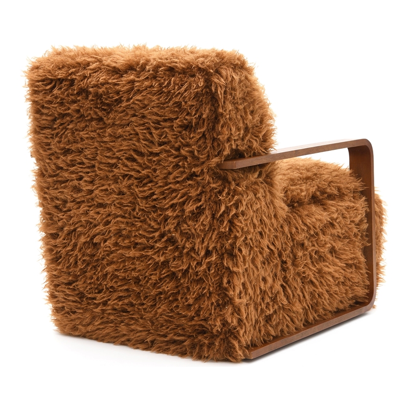 Furniture of America Ramos Faux Fur Fabric Long-Haired Accent Chair in Brown