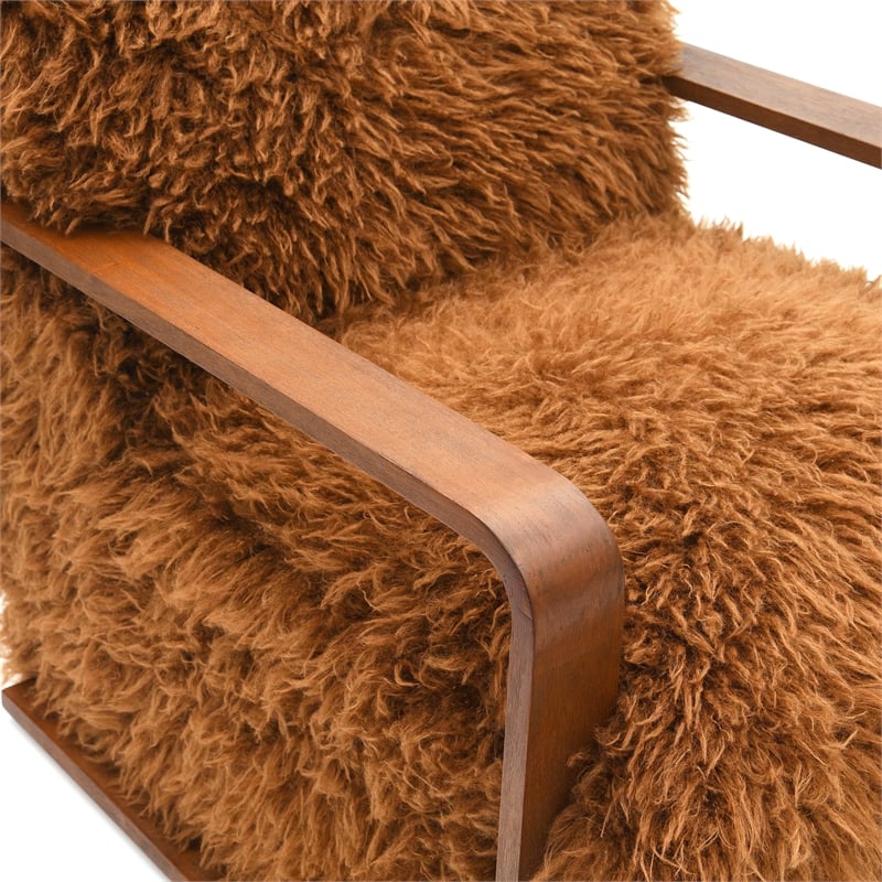 Furniture of America Ramos Faux Fur Fabric Long-Haired Accent Chair in Brown