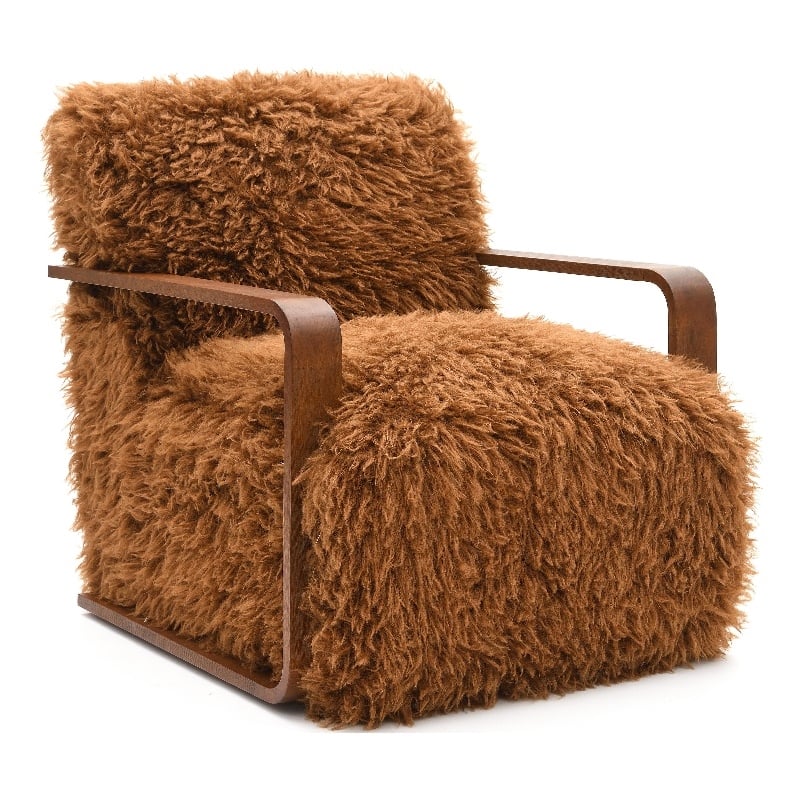 Furniture of America Ramos Faux Fur Fabric Long-Haired Accent Chair in Brown
